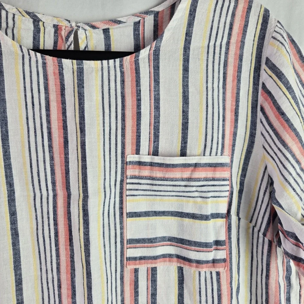 Liz Claiborne Striped Linen Shirt Womens XL Coastal Preppy Beach Resort Vacation